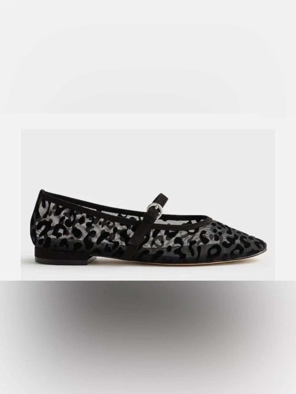 J. Crew Black Sheer Leopard Print Mary Jane Flats Size 7 Mesh Ballet Flats